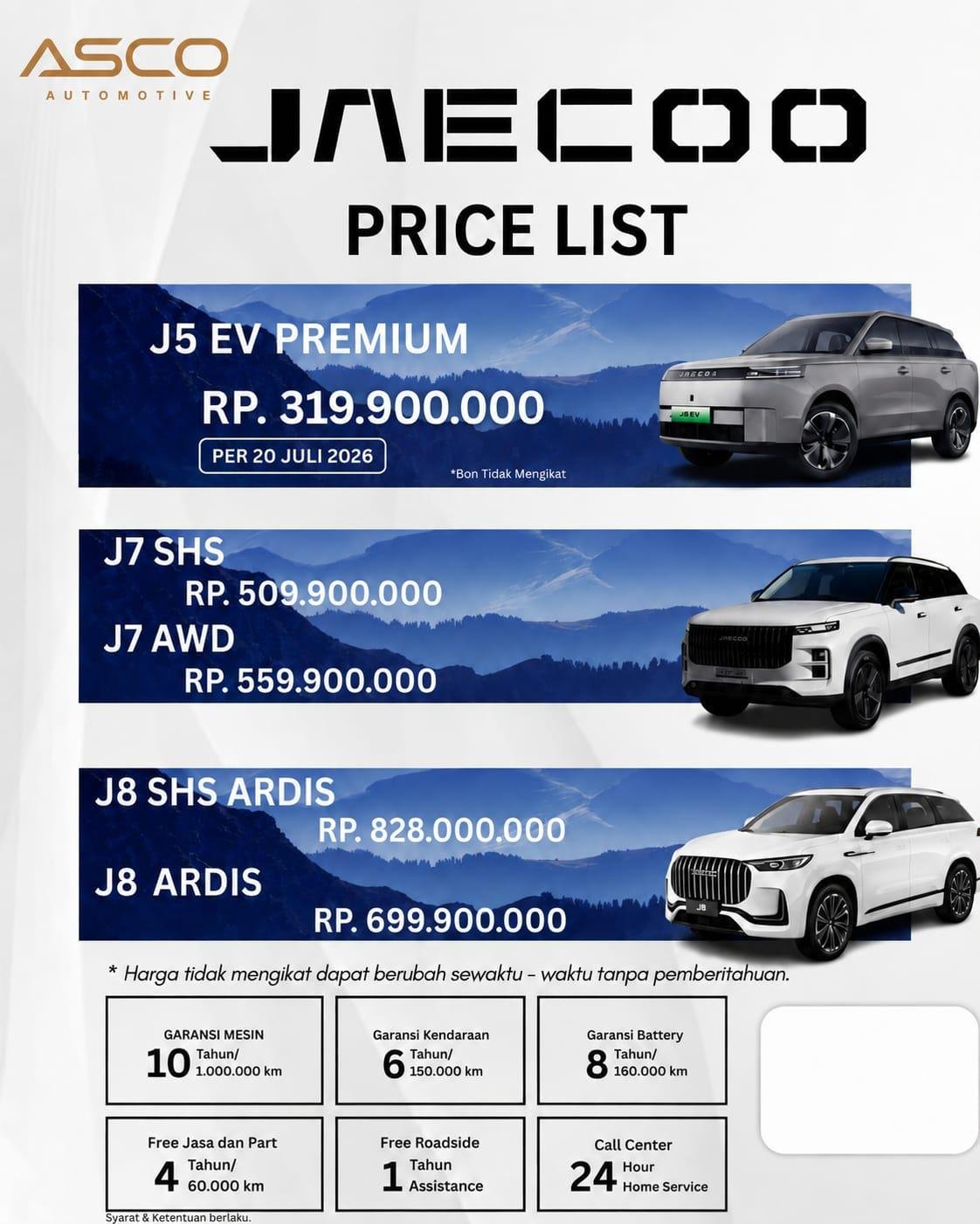 harga jaecoo cibinong terbaru